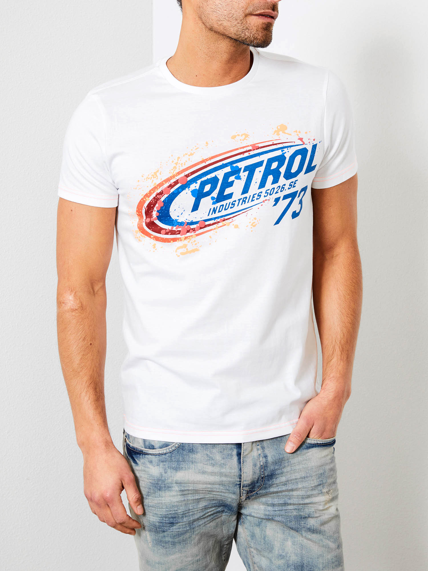 Bright Petrol J Menswear Style Industries White - Artwork T-shirt