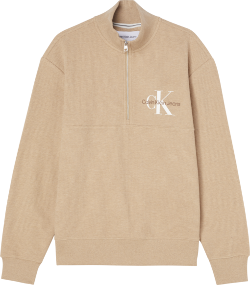 Calvin Klein Sweatshirt Met Halsrits Van Wafelkatoen Travertine Heather