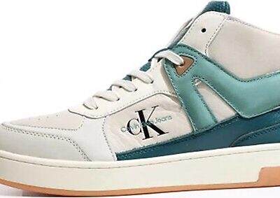 Calvin Klein Leren High-Top Sneakers Basket Cupsole Eggshell/Cream/White/Teal/Brown