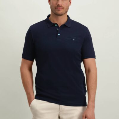 State of Art Polo van Supima-katoen met borstzak donkerblauw