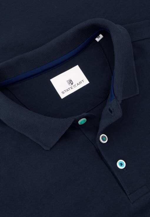 State of Art Polo van Supima-katoen met borstzak donkerblauw