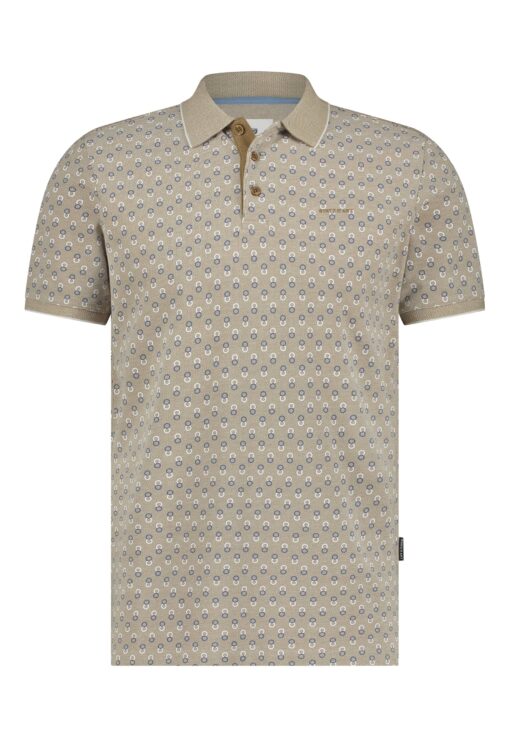 State of Art Bedrukte oxford jersey polo khaki/wit