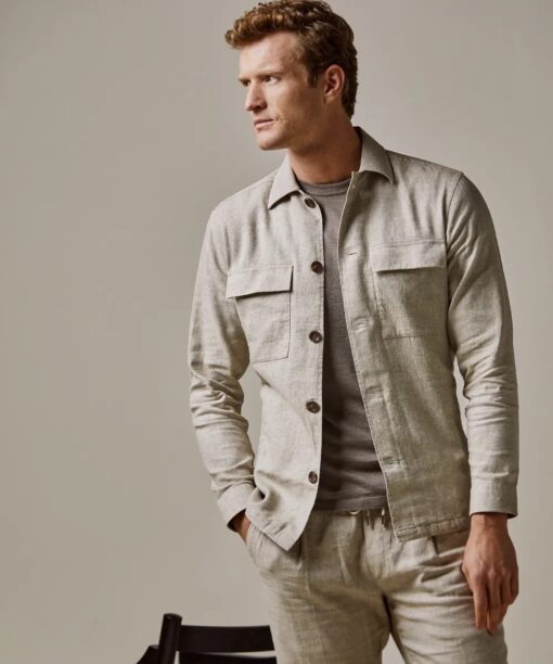 Profuomo Beige linnen overshirt