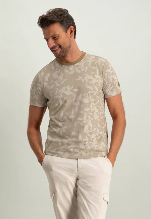 State of Art Oxford jersey T-shirt met print khaki/wit