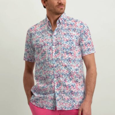 State of Art Button down overhemd met borstzak wit/flamingo