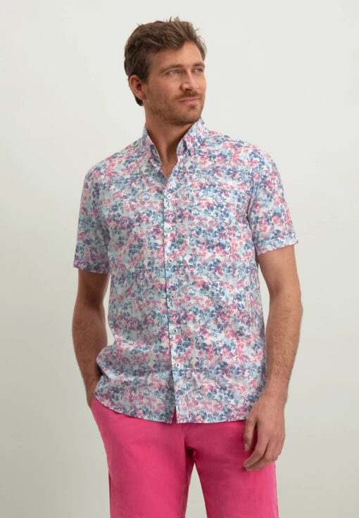 State of Art Button down overhemd met borstzak wit/flamingo