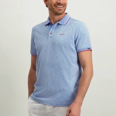 State of Art Polo met 3D merklogo op de borst middenblauw/wit