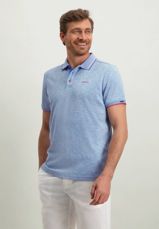 State of Art Polo met 3D merklogo op de borst middenblauw/wit