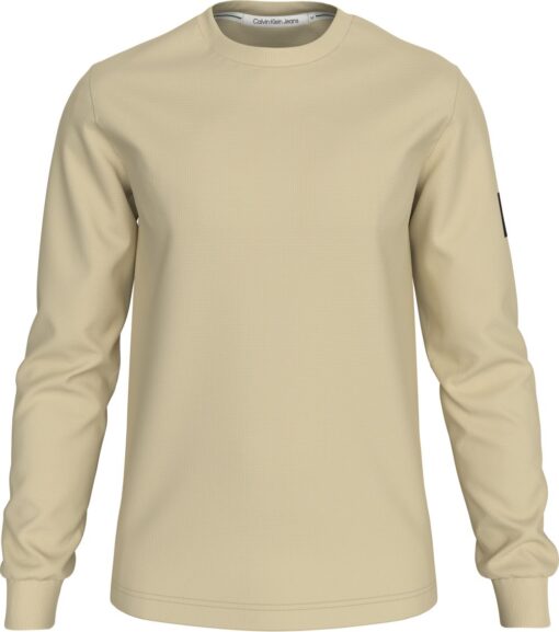 Calvin Klein Badge Waffle Long Sleeve Tee Pale Khaki