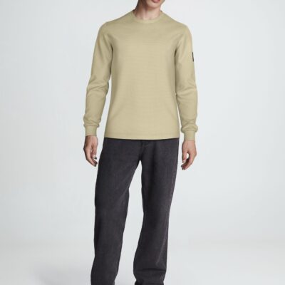 Calvin Klein Badge Waffle Long Sleeve Tee Pale Khaki