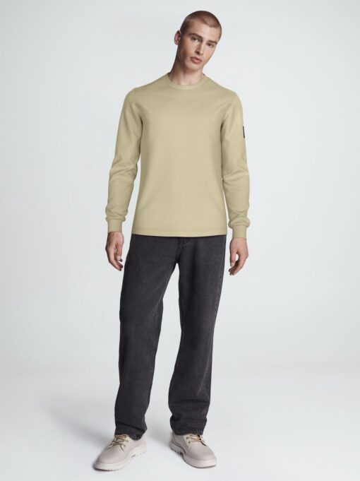 Calvin Klein Badge Waffle Long Sleeve Tee Pale Khaki