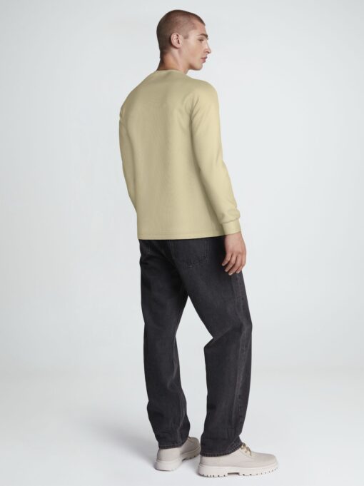 Calvin Klein Badge Waffle Long Sleeve Tee Pale Khaki