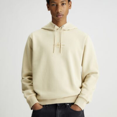 Calvin Klein Washed Monologo Hoodie Pale Khaki