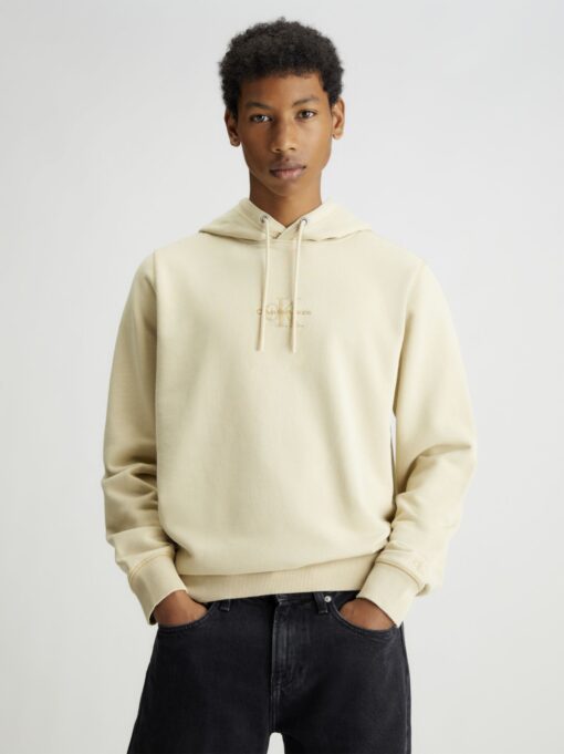 Calvin Klein Washed Monologo Hoodie Pale Khaki